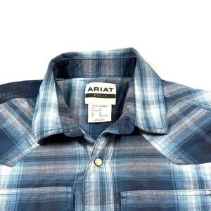 Ariat‎ Retro Fit Plaid Western Snap Button Long Sleeve Shirt Men"s M Blue White